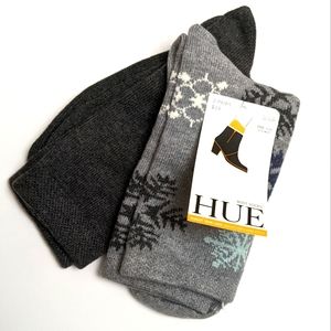 Hue 2 Pack Gray & Blue Snowflake Boot Socks One Size Fits Most NWT